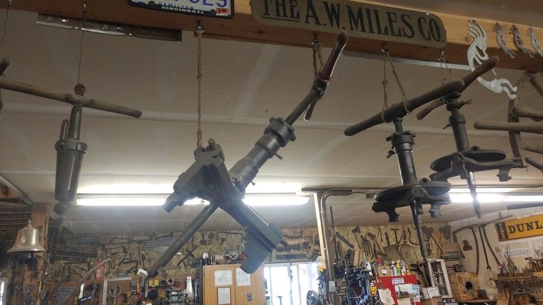 Left to Right: Unknown Tapered auger, Silver Mfg Co. - Silver's old Standard Hub-Boxing Machine, Dole's old Standard Hub-Boxing Machines  No. 2 & 1