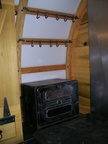 27.  Forged Pot hanger/hooks and antique stove top warmer oven