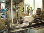 W.E. & J Barnes Company Lathe - milling a wagon hub