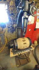 mortising wagon hub with antique Canedy-Otto drill press